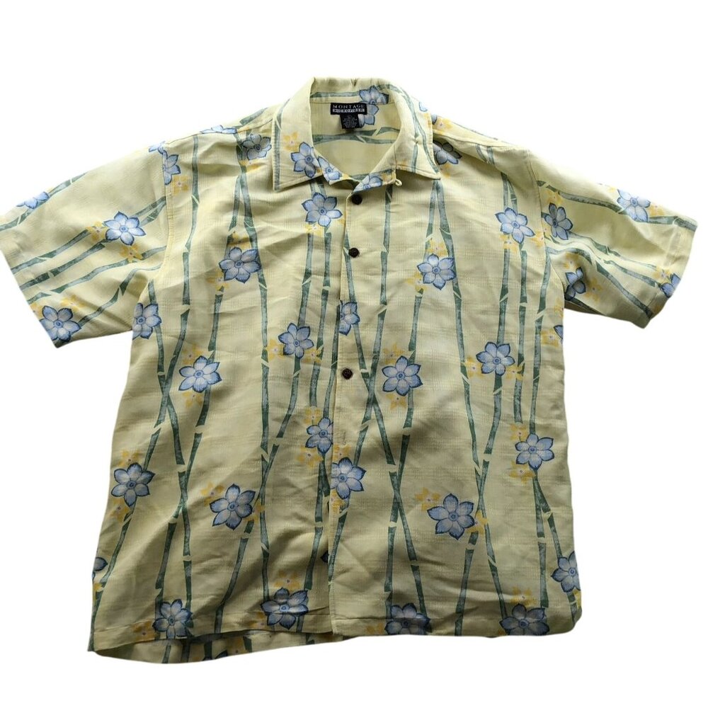 Montage Microfiber Mens Hawaiian Shirt Large Shirt Sleeve Green Floral Casual